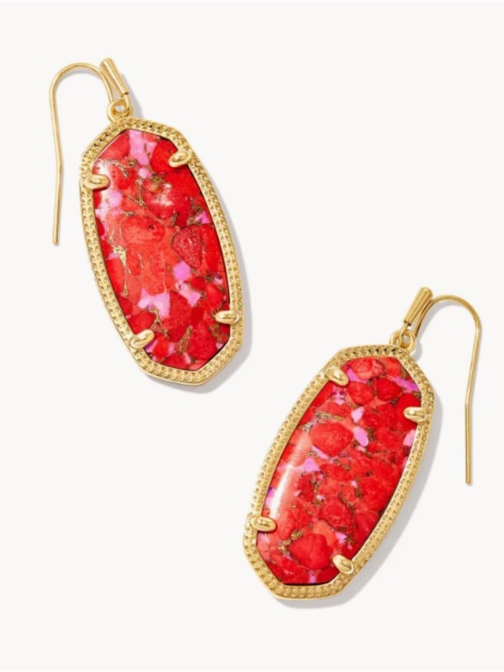 Kendra Scott ELLE GOLD DROP EARRINGS IN BRONZE VEINED RED AND FUCHSIA MAGNESITE